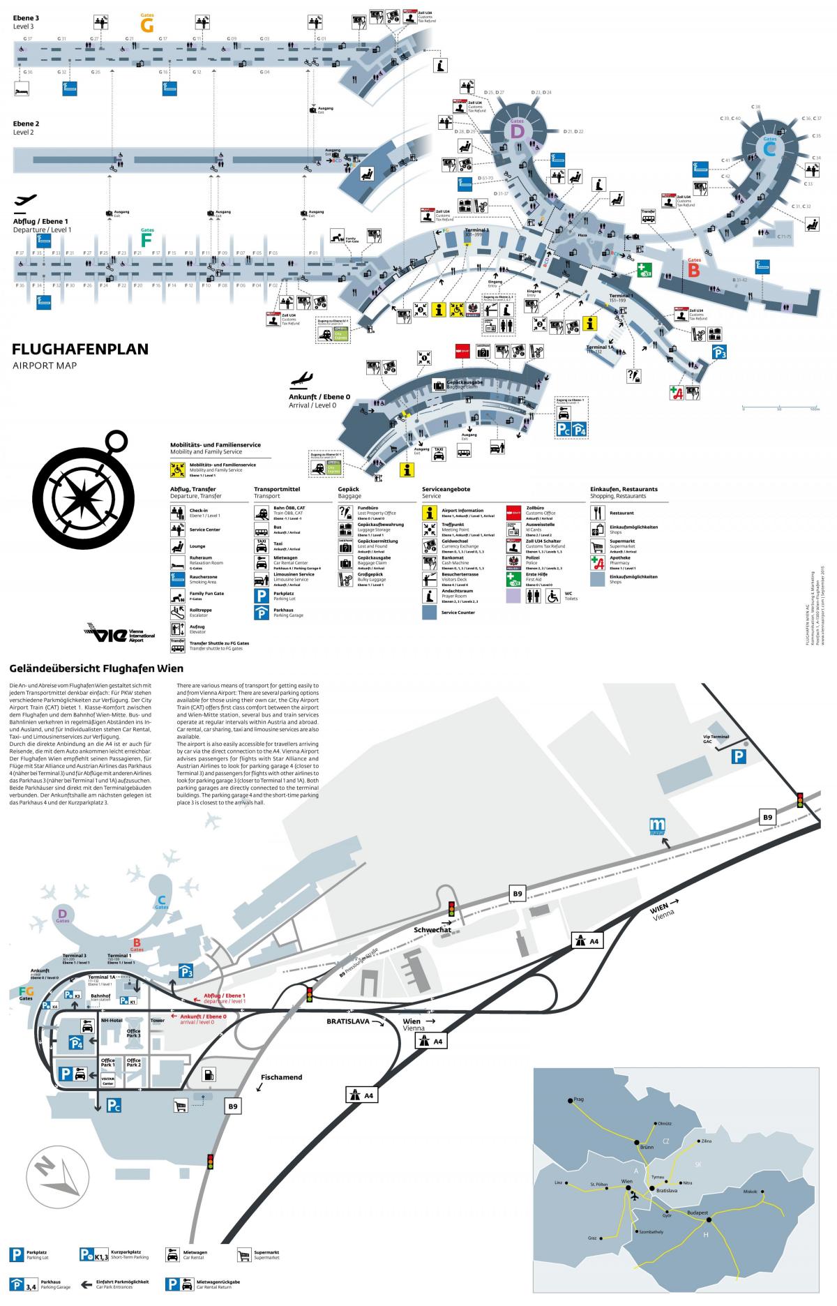 Виена летището на заминаване картата