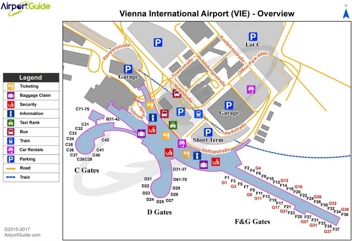 Карта на Виена и летището на местоназначение 