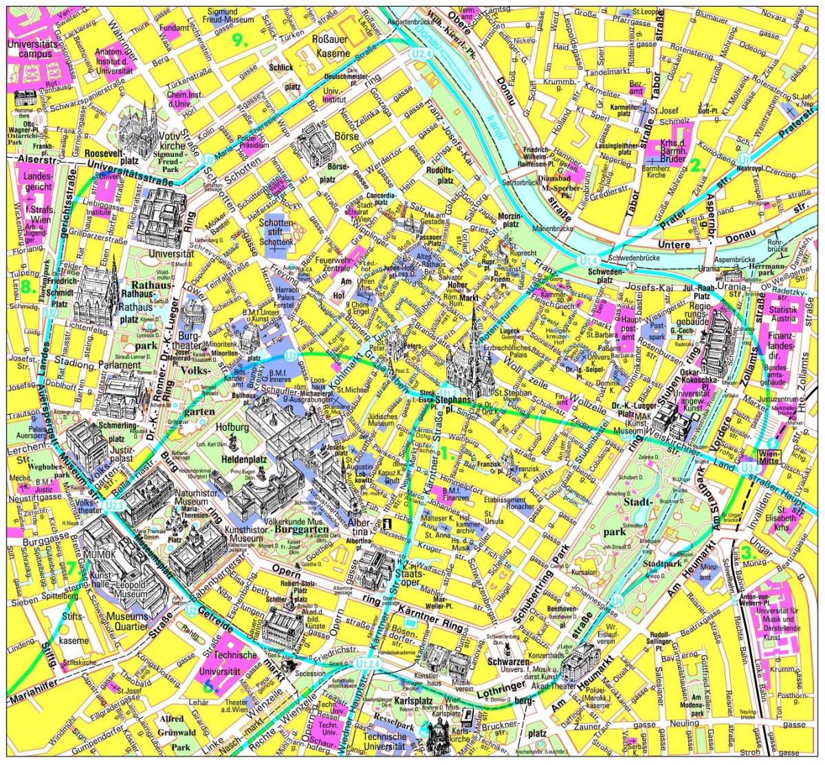 Виена места за посещение на картата