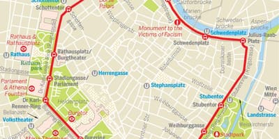 Виенски околовръстен трамвай маршрут на картата