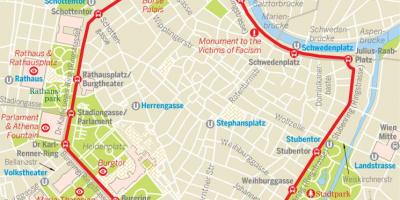 Виенски околовръстен трамвай маршрут на картата